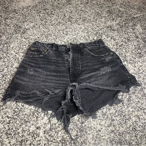 Zara high waist distressed black denim shorts size 4 hot pants festival frayed